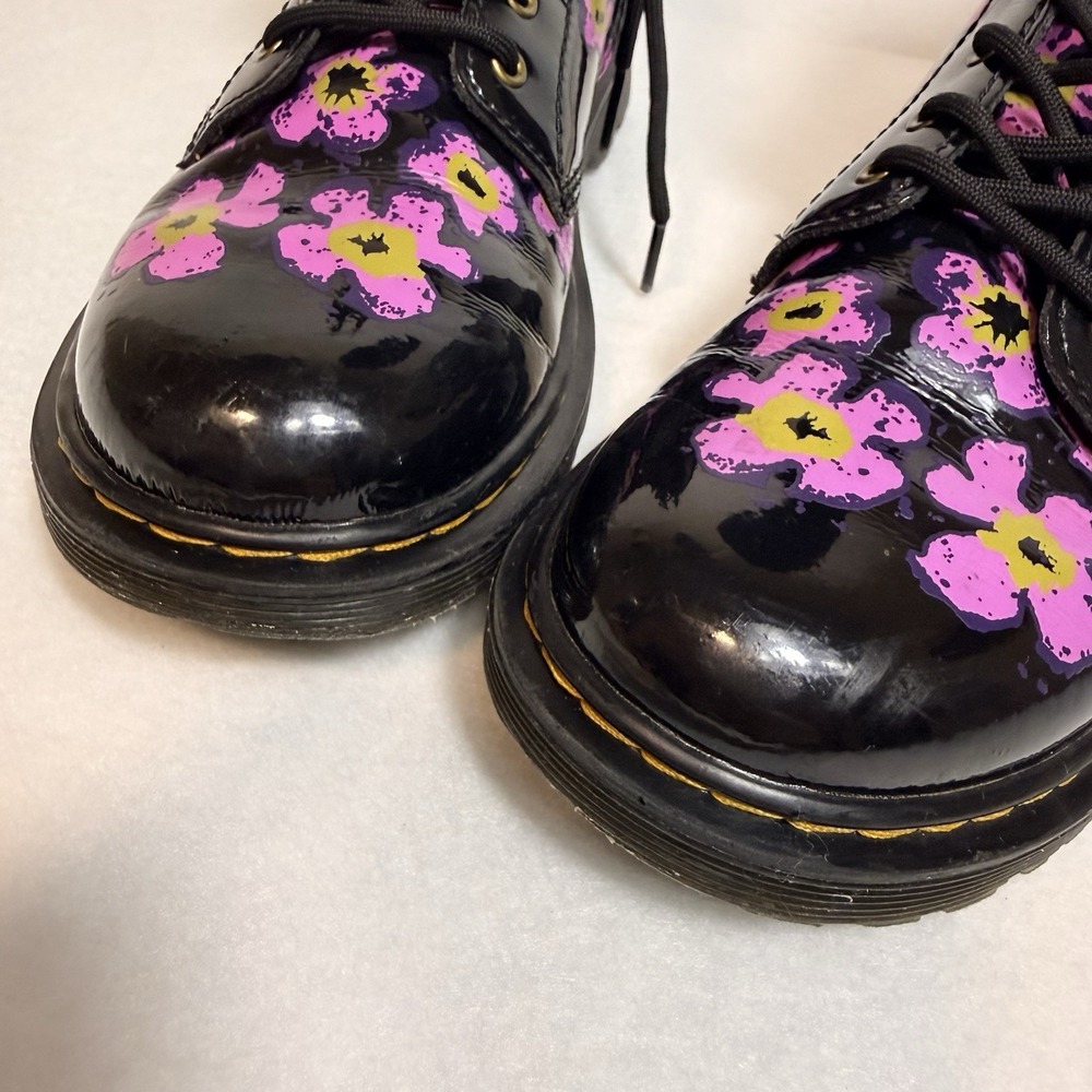 Dr. Martens 1460 J 8-Eye Patent Black Floral High Top Boot Youth Size US 4 - Picture 9 of 16